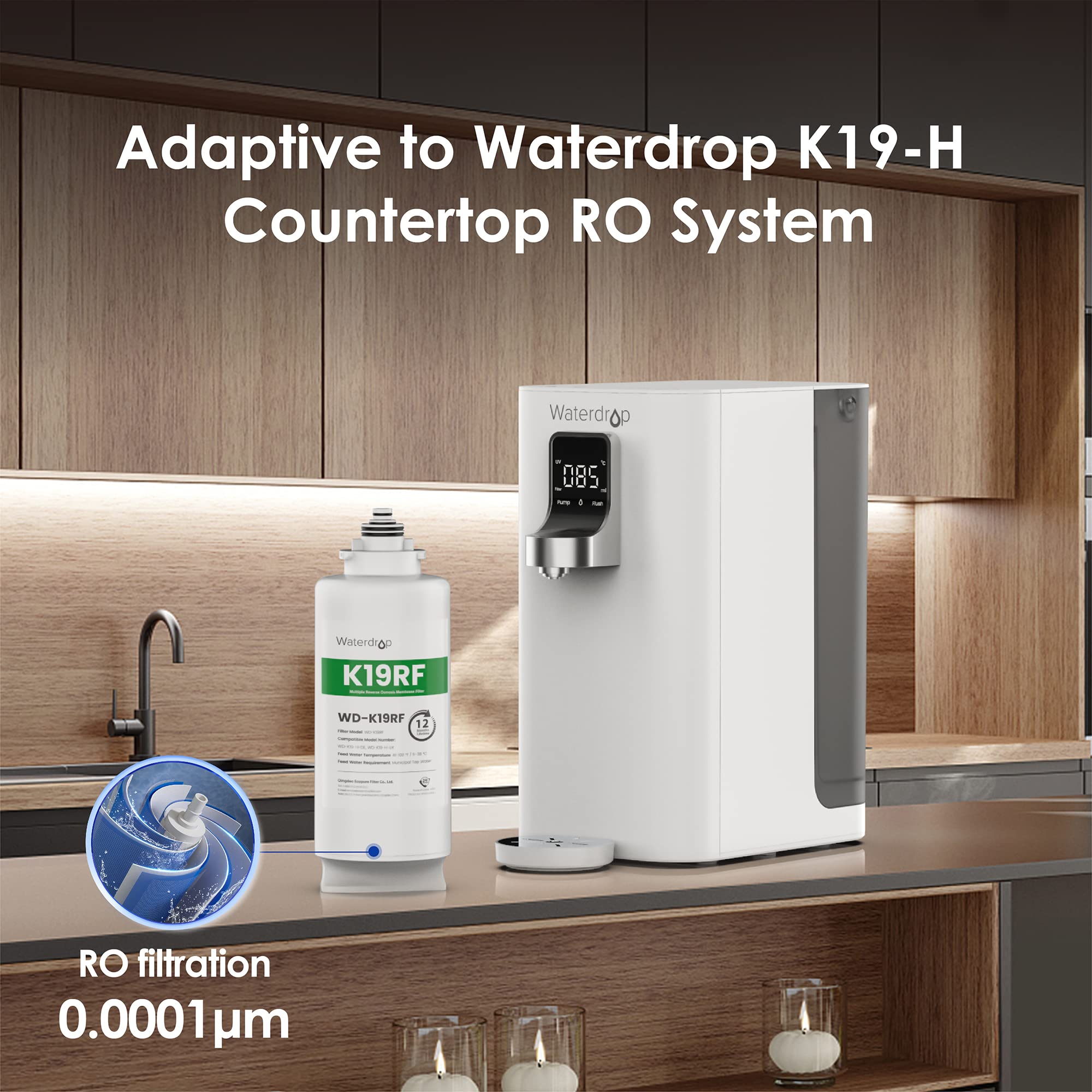 Waterdrop WD-K19RF Replacement RO Filter for WD-K19-H Countertop Hot W